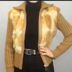 Morrow Genuine Fur Vested Knit Jacket Size M Color Mustard